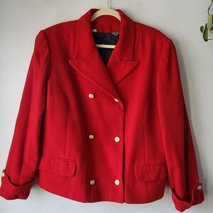 Liz Claiborne red wool blend short fall jacket with gold buttons Sz 14